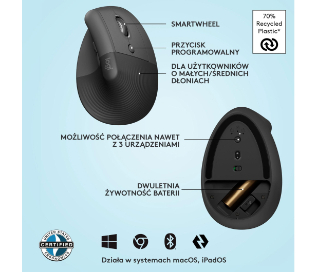 LOGITECH Lift RighT Vertical Ergonomic 910-006473 - 743071 - zdjęcie 11